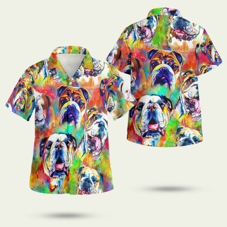 COURAGEOUS PARTNER ENGLISH BULLDOG DOG HAWAIIAN SHIRT