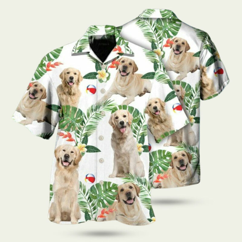 LABRADOR RETRIEVER DOG TROPICAL LEAF WHITE STYLE HAWAIIAN SHIRT